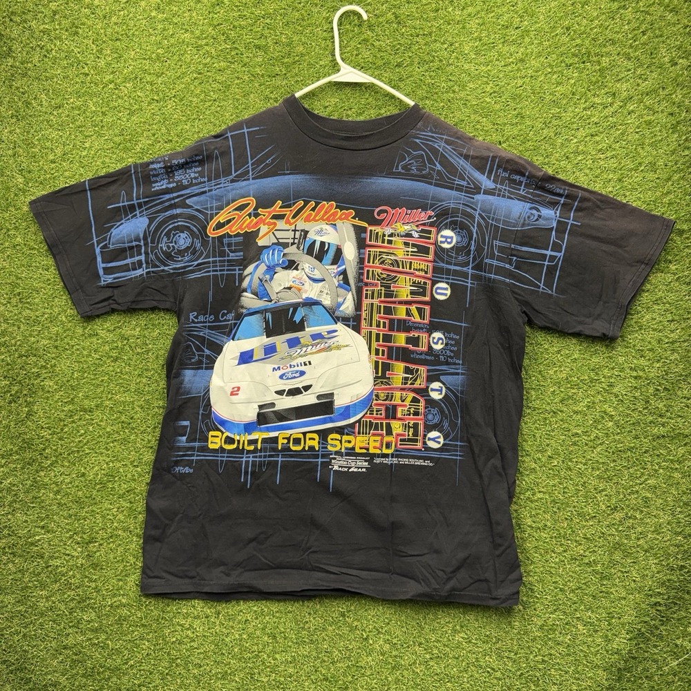 Vintage NASCAR AOP Shirt Mens XL Rusty Wallace MillerLite Built For Speed 1997